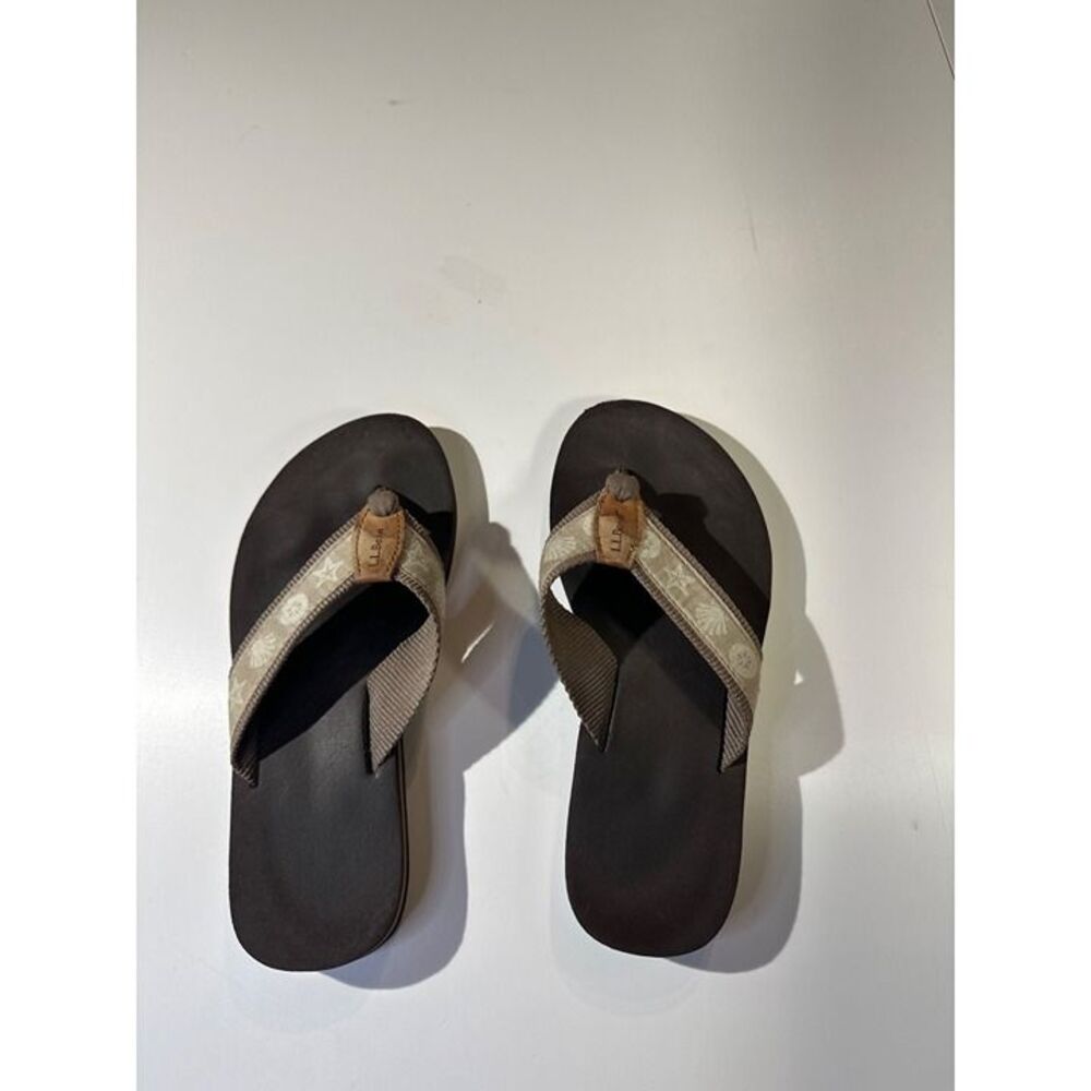 LL BEAN Womens Sea Shell Flip Flop Brown Color Size 6 Medium